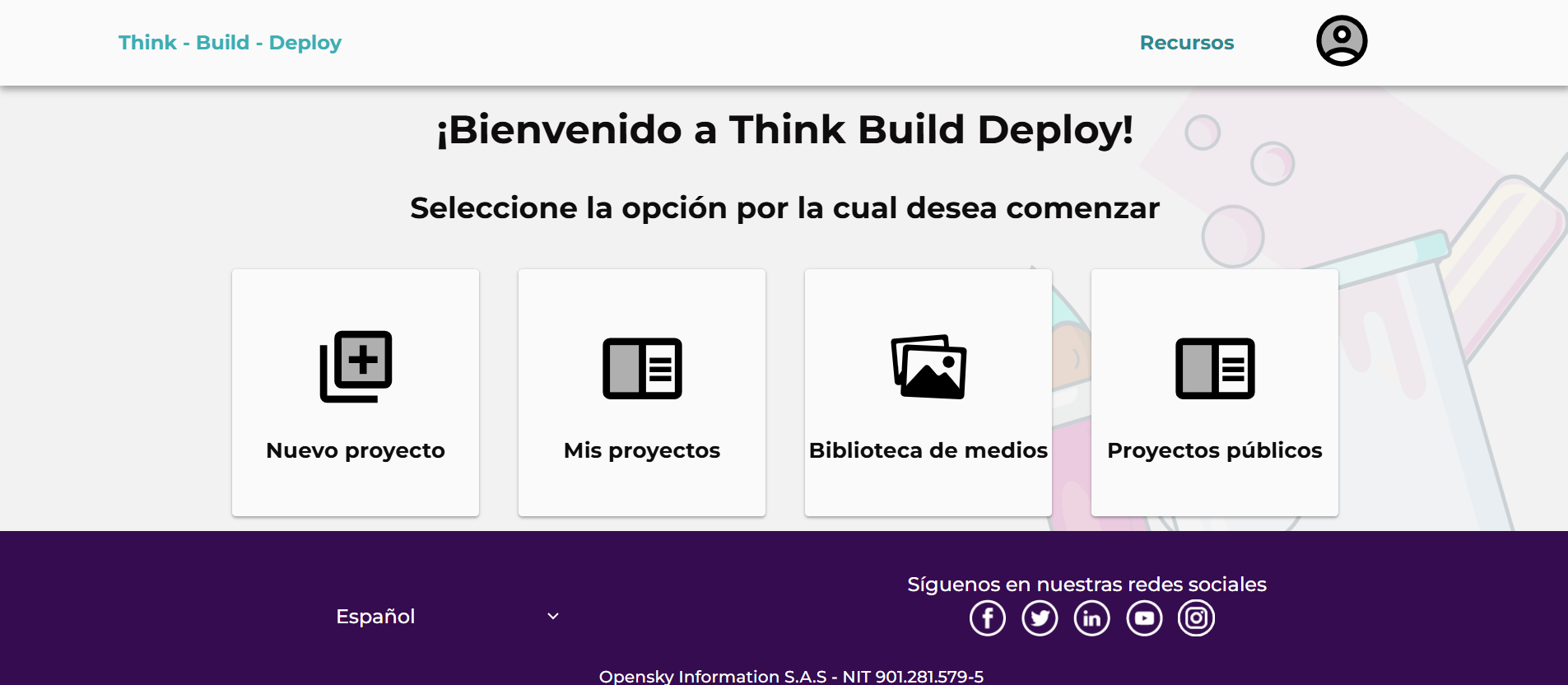 Página de elección de proyecto