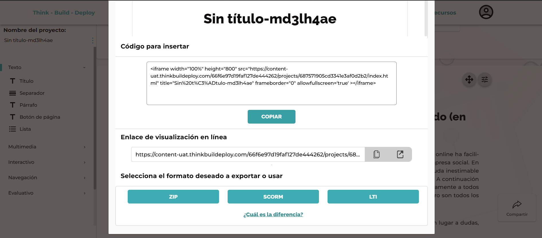 Exportado en formato SCORM